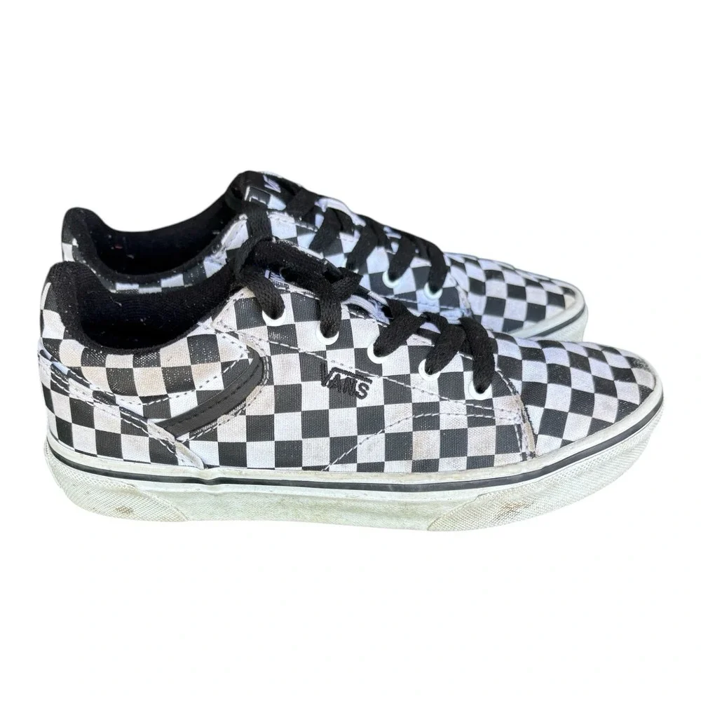 Vans Checkerboard Sneakers Youth 4‎ Black White Lace Up Skate Shoes